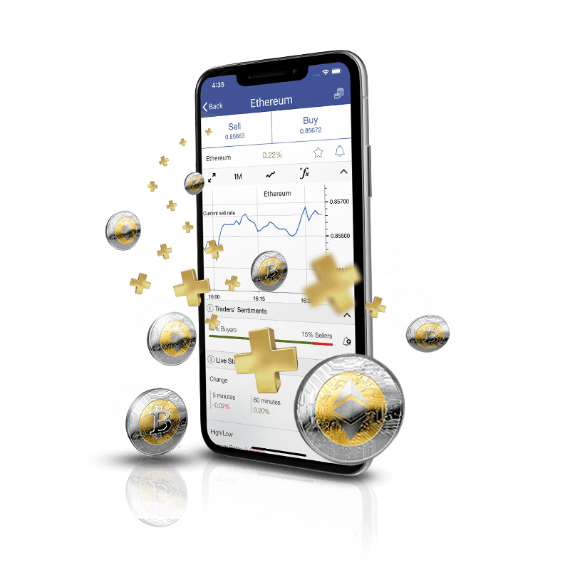 Cryptocurrency mobile view with crypto coins.