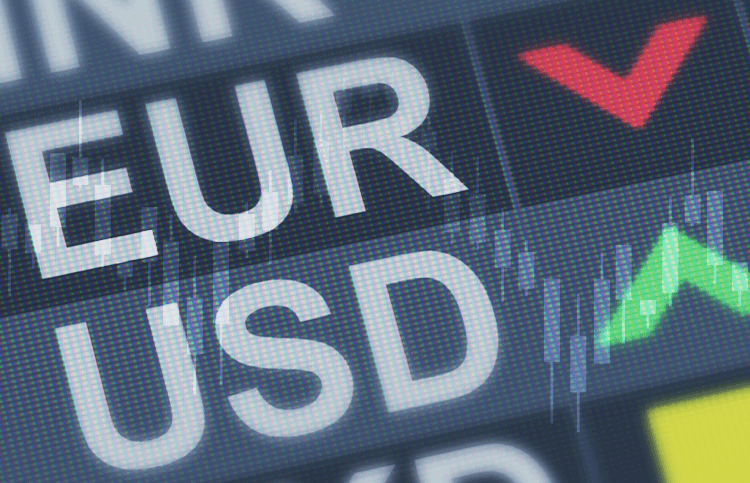 Euro and Dollar symbols on screen.