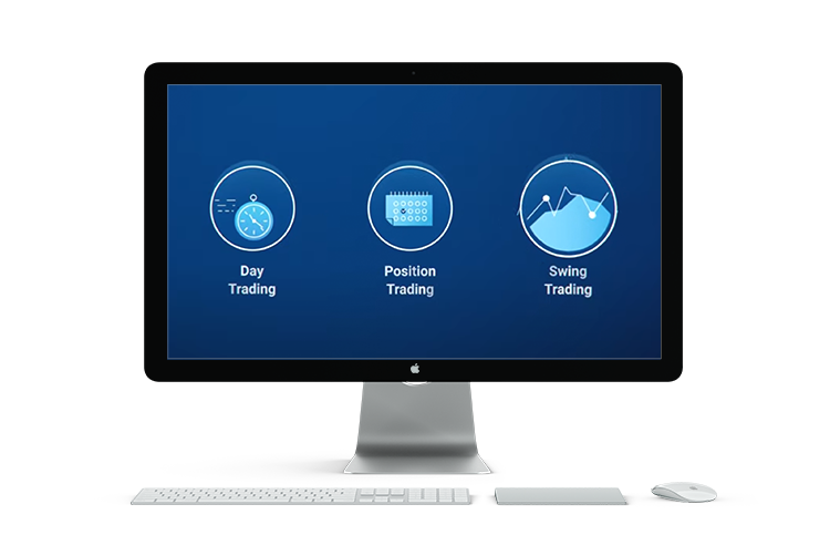 Image with share trading strategies icons.