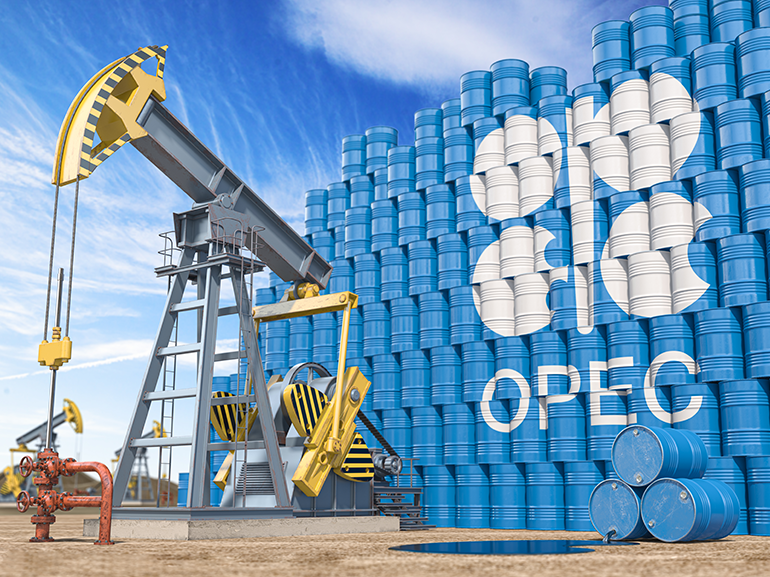 Oil barrels with OPEC flag